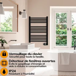 Sèche-serviettes électrique à inertie sèche HJM, 750 W, Noor, Noir