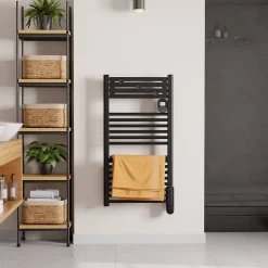 Sèche-serviettes électrique 500 W noir à inertie fluide, Noirot Actibain