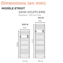Sèche-serviettes Riviera 2 étroit 500W gris menhir - THERMOR - 497555