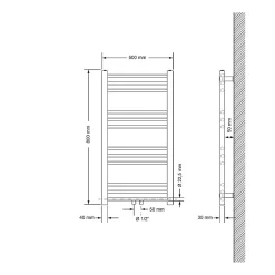 Sèche-Serviettes Sahara Non Électrique - 500 x 800 mm - Blanc - Connexion Central - sans Kit de Raccordement - Forme Droite