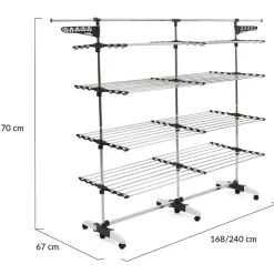 Séchoir à linge 60 M SUPRA XXL gris/blanc 4 niveaux + barre télescopique