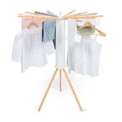 Séchoir à linge à rayons rotatif et pliable capacité 21M blanc et bois