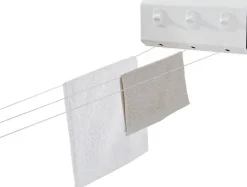 Séchoir à linge mural 15 m d'étendage, 3 fils, enrouleur automatique, blanc, Leifheit Rollfix Triple 150 Longline