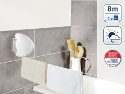 Séchoir à linge mural 8 m d'étendage, 1 fil, enrouleur automatique, blanc, Leifheit Rollfix Single 80 Longline