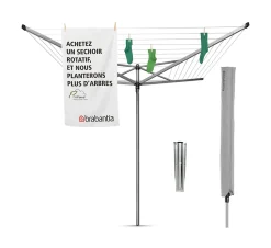 Séchoir à linge parapluie 50 m d'étendage avec housse et douille, Brabantia Topspin