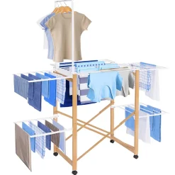 Séchoir à linge pliable DELUXE capacité 22M avec tringle blanc et effet bois