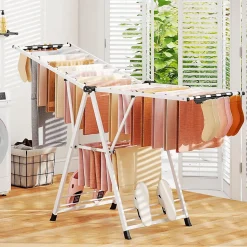 Séchoir à Linge Pliante, avec Ailes Latérales Hauteur Réglable, 20 Barres, Chaussures, Vêtements (1,8 M,Blanc)