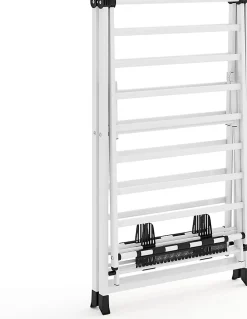 Séchoir à Linge Pliante, avec Ailes Latérales Hauteur Réglable, 20 Barres, Chaussures, Vêtements (1,8 M,Blanc)
