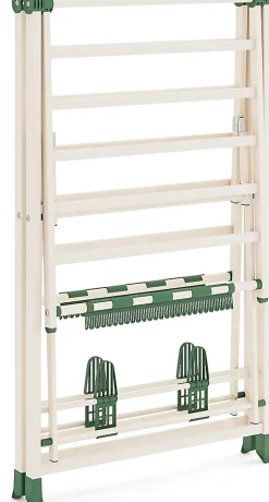 Séchoir à Linge Pliante, avec Ailes Latérales Hauteur, 16 Barres, 28 Pinces Latérales et 4 Crochets, Vêtements (1,4 M,Beige)
