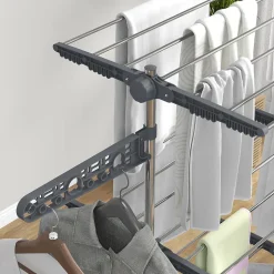 Séchoir à linge étendoir pliable ailes latérales 3 niveaux acier inox PP gris