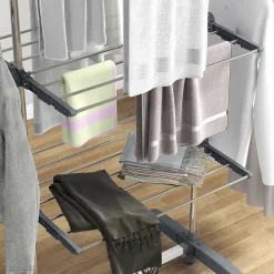 Séchoir à linge étendoir pliable ailes latérales 3 niveaux acier inox PP gris