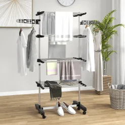 Séchoir à linge étendoir pliable ailes latérales 4 niveaux noir