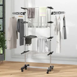 Séchoir à linge étendoir pliable ailes latérales 4 niveaux noir