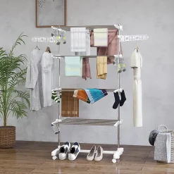 Séchoir à linge étendoir pliable ailes latérales sur 4 niveaux
