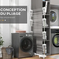 Séchoir à linge étendoir pliable ailes latérales sur 4 niveaux