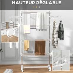 Séchoir à linge étendoir pliable ailes latérales sur 4 niveaux