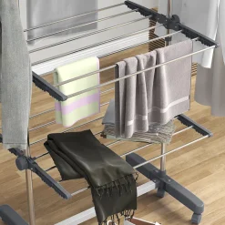 Séchoir à linge étendoir pliable ailes latérales 4 niveaux gris