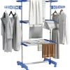 Séchoir à linge étendoir pliable ailes latérales 3 niveaux acier inox PP bleu
