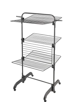 Séchoir à linge tour noir sur roulettes 42 m d'étendage 3 niveaux, Leifheit Comfort Tower 420 Black