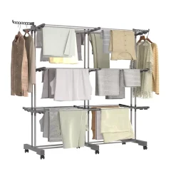 Séchoir à linge vertical pliable et extensible 3 niveaux MAXI capacité 40M inox et gris