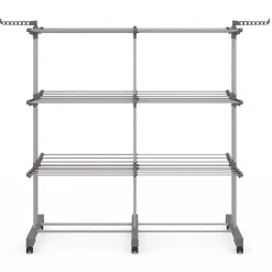 Séchoir à linge vertical pliable et extensible 3 niveaux MAXI capacité 40M inox et gris