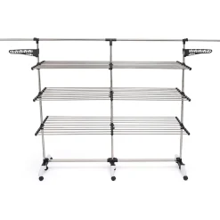 Séchoir à linge vertical pliable 3 niveaux SUPRA capacité 50M avec tringle télescopique blanc et gris