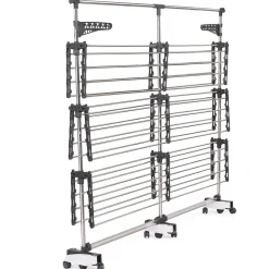 Séchoir à linge vertical pliable 3 niveaux SUPRA capacité 50M avec tringle télescopique blanc et gris
