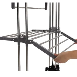 Séchoir à linge vertical pliable et extensible 3 niveaux GIGA capacité 27M avec cintres et pinces inox et gris