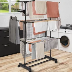 Séchoir à linge vertical pliable 3 niveaux MAXIMA capacité 20M noir et effet bois