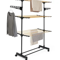Séchoir à linge vertical pliable 3 niveaux MAXIMA capacité 20M noir et effet bois