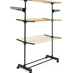 Séchoir à linge vertical pliable 3 niveaux MAXIMA capacité 20M noir et effet bois