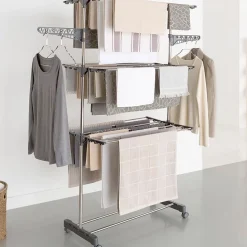 Séchoir à linge vertical pliable 3 niveaux MAXIMA capacité 20M inox et gris