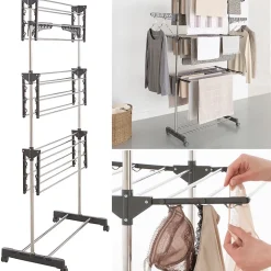 Séchoir à linge vertical pliable 3 niveaux MAXIMA capacité 20M inox et gris