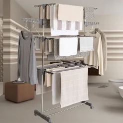 Séchoir à linge vertical pliable 3 niveaux MAXIMA capacité 20M inox et gris