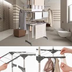 Séchoir à linge vertical pliable 3 niveaux MAXIMA capacité 20M inox et gris