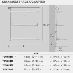 Séchoir mural 3 grilles pliables blanc 108x52x137 cm alu Foxydry Tower 100