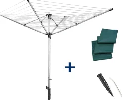 Séchoir parapluie de jardin à ouverture rapide, 60 m d'étendage, gris et noir, Leifheit LinoLift 600 QuickStart