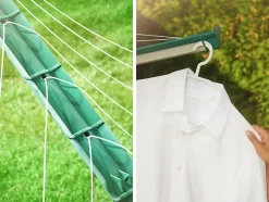 Séchoir parapluie extérieur avec housse et douille de fixation, 60 m d'étendage, vert et gris, Leifheit Linomatic Deluxe Cover 600
