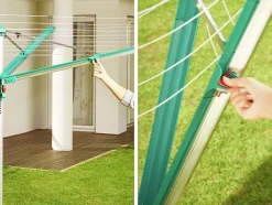 Séchoir parapluie extérieur avec housse et douille de fixation, 60 m d'étendage, vert et gris, Leifheit Linomatic Deluxe Cover 600