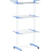 Sechoir à linge étendoir pliable 3 niveaux 2 ailes latérales à cintres acier blanc PP bleu