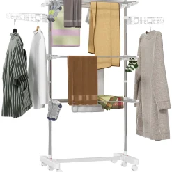 Sechoir à linge étendoir pliable ailes latérales sur 3 niveaux