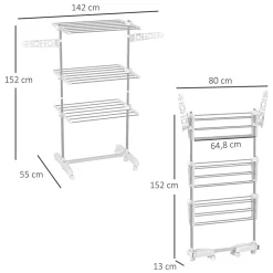 Sechoir à linge étendoir pliable ailes latérales sur 3 niveaux