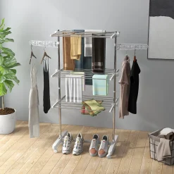 Sechoir à linge étendoir pliable ailes latérales sur 3 niveaux