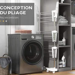 Sechoir à linge étendoir pliable ailes latérales sur 3 niveaux