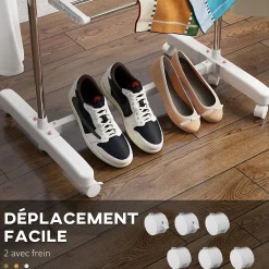 Sechoir à linge étendoir pliable ailes latérales sur 3 niveaux