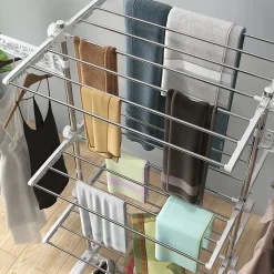 Sechoir à linge étendoir pliable ailes latérales sur 3 niveaux