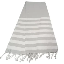 Serviette de Plage Fouta Rayée avec Franges 90x180 cm en Gris - Dylrev