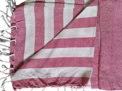 Serviette de Plage Fouta Rayée avec Frange - Lot de 4 - 90x180cm - Rose
