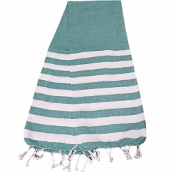 Serviette de Plage Fouta Rayée avec Frange - Lot de 2, Vert, 90x180cm