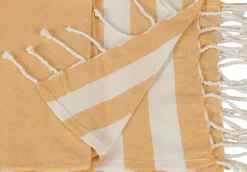 Serviette de Plage Fouta Rayée avec Frange 90x180cm en Moutarde - Dylrev